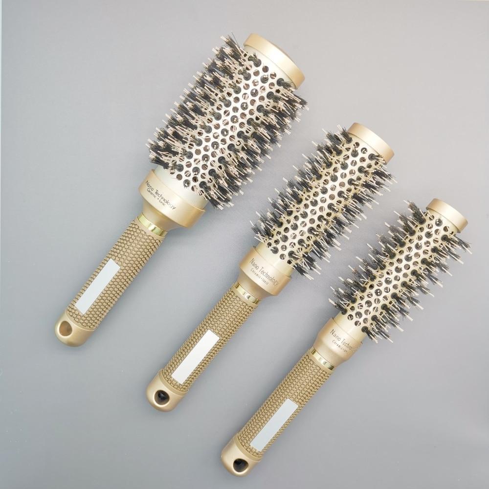 Brosse de coiffure ionique en poils de sanglier pour sèche-cheveux, brosse ronde en céramique pour sèche-cheveux