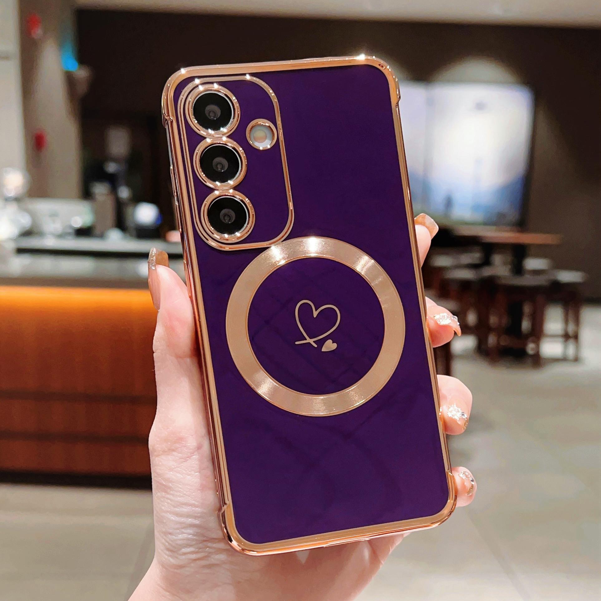 

Роскошный гальванизированный чехол Magsafe love Heart для Samsung Galaxy S21 S23 S24 S25 Plus Ultra S21FE S23FE с магнитной беспроводной зарядкой и противоударным покрытием Samsung Galaxy S24FE темно-фиолетового