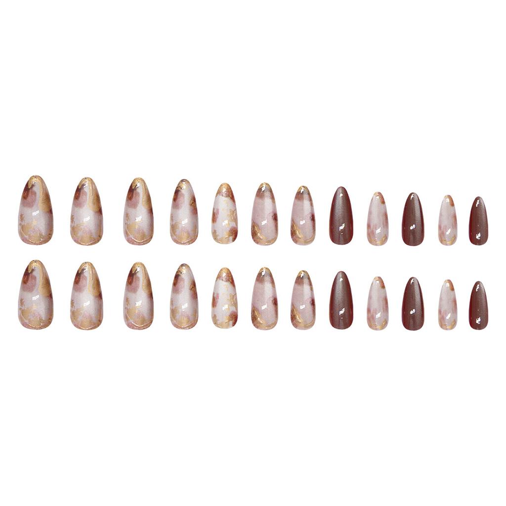 Three-dimensional cat's eye amber smudged gold foil ins wind wearing armor 24 pieces press on nails