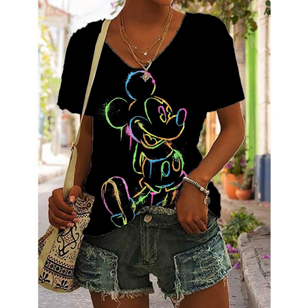 New T Shirts Fashion Disney Mickey Minnie Mouse Print T-shirt Women Trend Female Tops Cute Tees Colorful Streetwear T-shirts