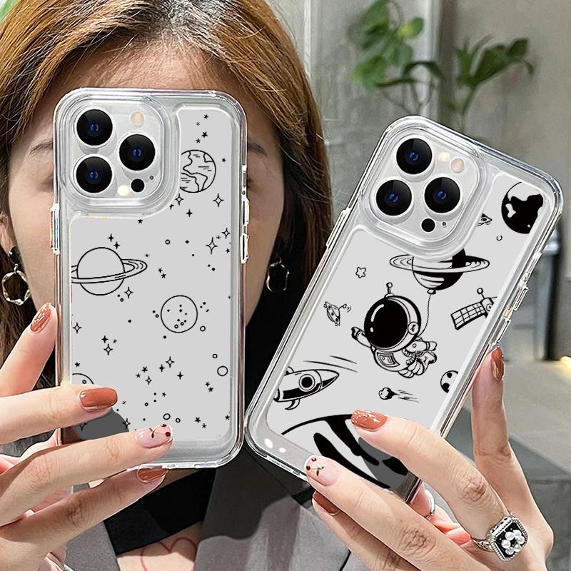 Aircraft Route Print Soft Silicone Case For iPhone 16 Pro Max 15 Pro 14 Plus 13 12 11 XS Astronaut Planet Shockproof Clear Phone Cover