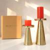 Solid Large Set of 2 Metal Pillar Candle Holders with Gift Box