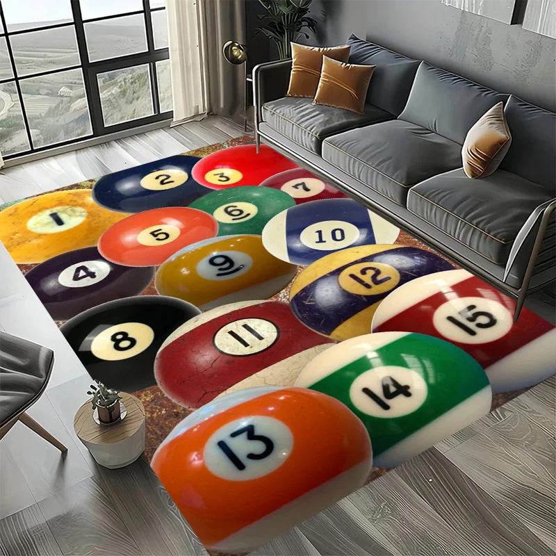 Large Washable Area Rug with Black Pool Ball 8 Design, Non-Slip Sofa Kitchen Toilet Carpet for Living Room Decoration