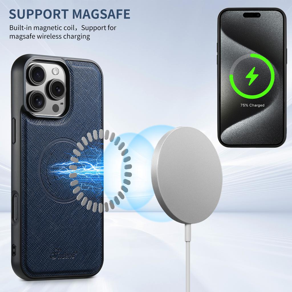 Wireless Charging Phone Case Luxury PU Leather Magnet for IPhone 17 Pro Max 16 Plus 15 14 13 12