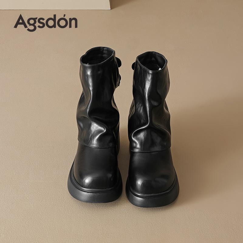 Augustine Black Martin Boots Women's 2025 New Autumn Medium Boots Martin Boots Thick-soled Western Cowboy Boots