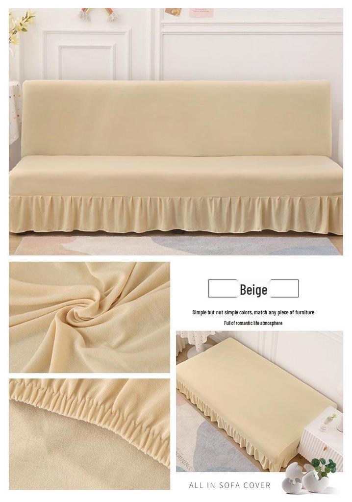 Solid Color Universal Sofa Bed Cover with Skirt - Modern, Simple, Armless Design