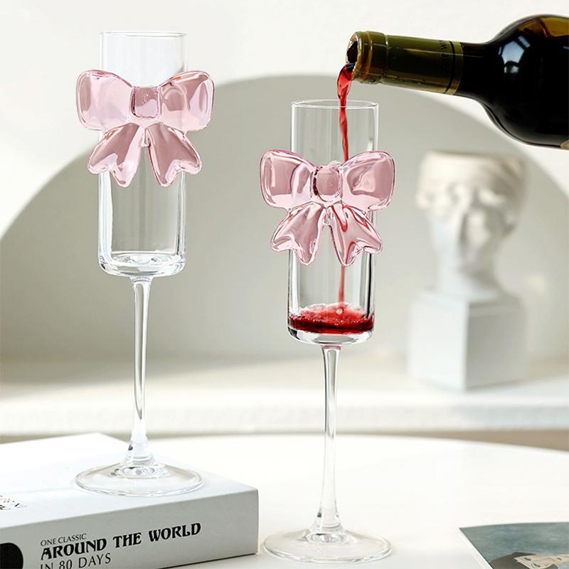 Creative Pink Bow Champagne Tall Wine Glasses Sparkling Wine Glasses For Family Party Holiday And Wedding