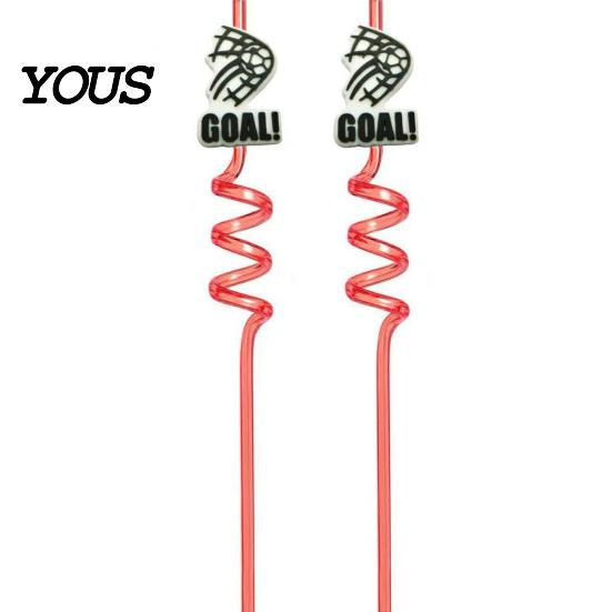Reusable PET Straw 2Pcs Soccer Theme Spiral Straws, Curved Drinking Washable Straws with Football Charm, World Mug Party Beverage Decor Bendable