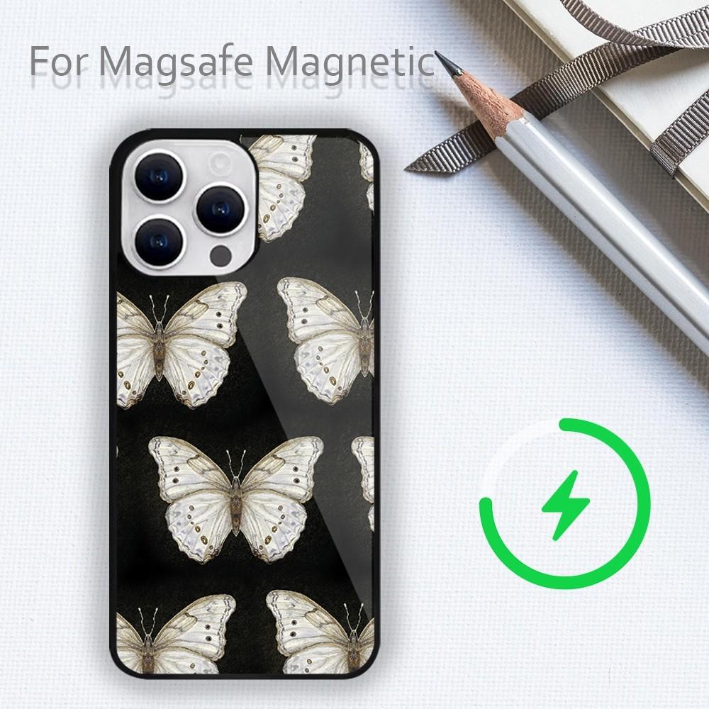 Fashion Retro Butterfly Phone Case For iPhone 15 14 13 12 11 Plus Pro Max Magsafe Magnetic Wireless Charging
