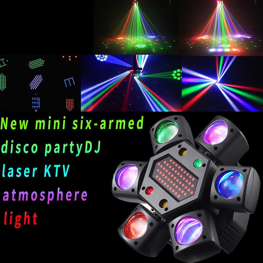 New Mini Six-Arm Disco Party DJ Laser KTV Atmosphere Light Remote Control Colorful Stage Effect Light