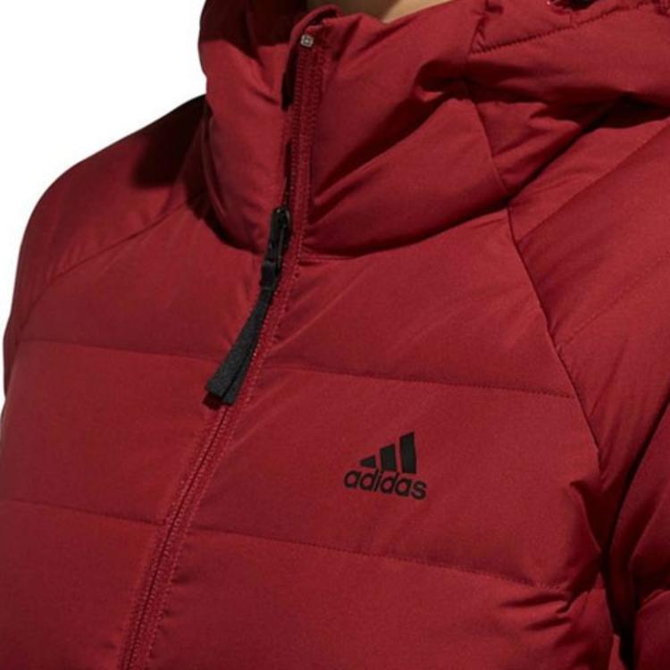 adidas Stampa Logo Colore Unito Giacca Piumino Casual con Cappuccio Inverno Giacca Donna Rosso DM1957