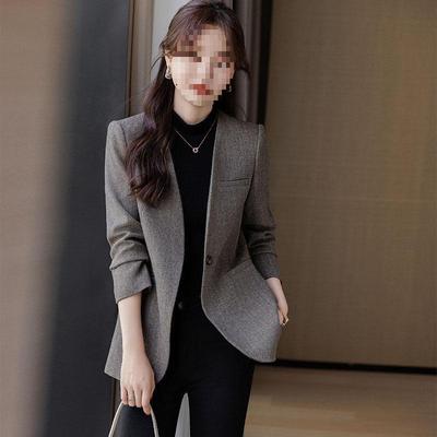 Women's Gray Collarless Suit Jacket - Small, Casual, Autumn/Winter