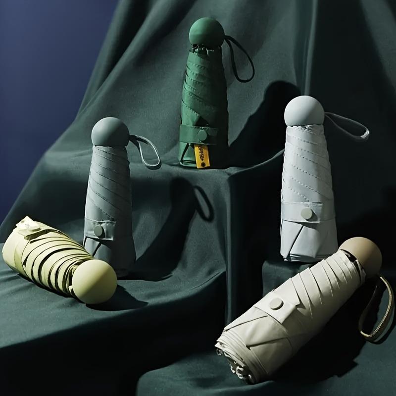 Mini guarda-chuva dobrável de cor sólida, 6 nervuras, casual, leve, durável, portátil, para homens e mulheres