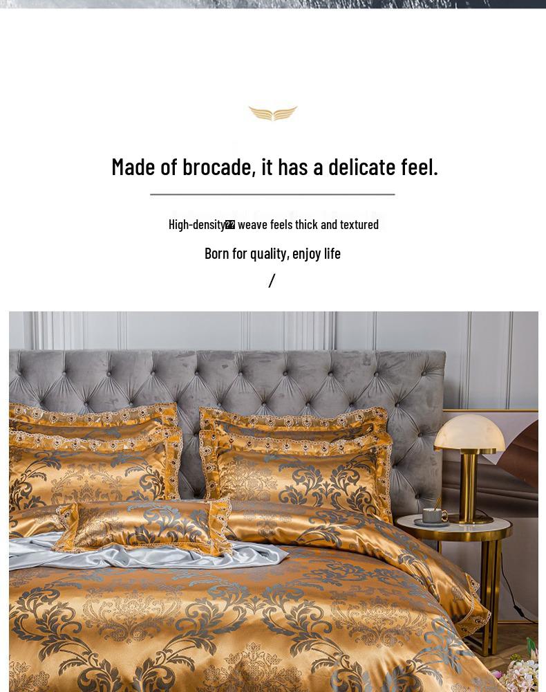 Luxury European Lace Trim Jacquard Silk Bedding Set