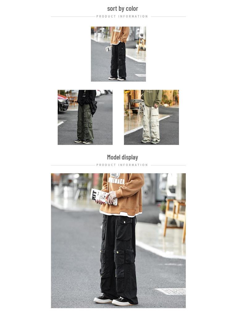 Men's Retro Casual Loose Fit Wide-Leg Multi-Pocket Overalls