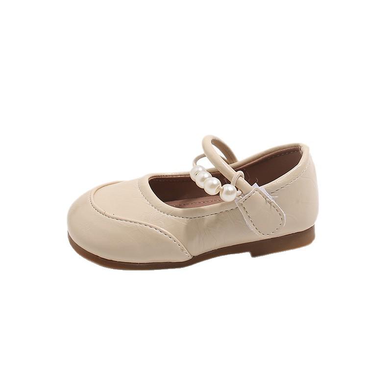 2026 Spring Girls' Princess Pearl Leather Shoes - Korean Style, Soft Sole, Casual Fashion Footwear for Little Girls