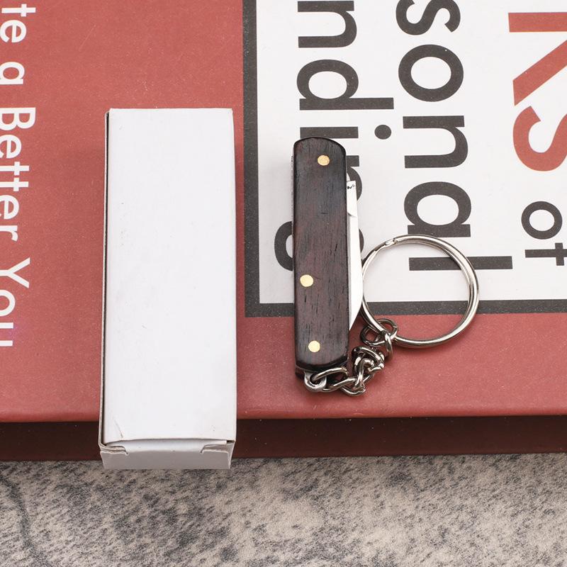 Stainless Steel Mini Portable Folding  Pocket Knife  Sandalwood Handle Keychain Unpacking Cutter Outdoor EDC Tool for Camping