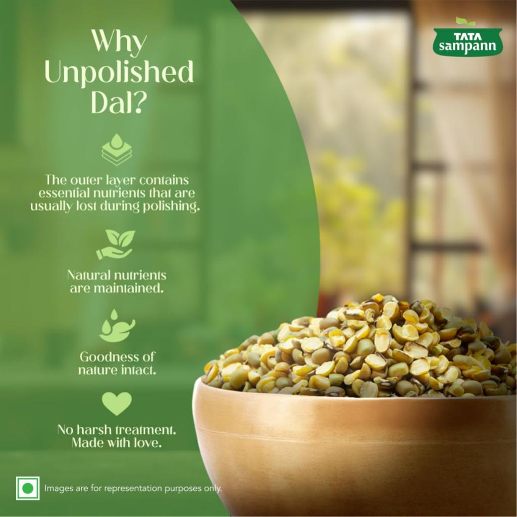 TATA Sampann Unpolished Moong Dal Chilka 500g Premium Split Green Gram Protein-Rich Pulses For Soups Salads And Daily Home Cooking