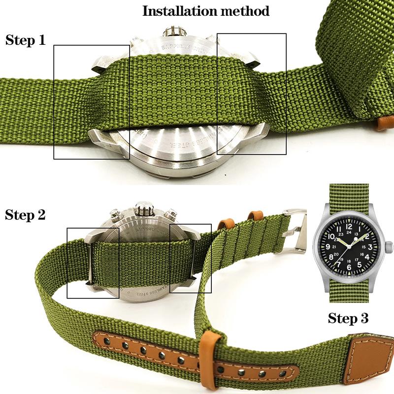 20mm 22mm Woven Nylon +Genuine Leather Strap for Hamilton Khaki Green Field Watch H69439931 441 Men Outdoor Sport Watchband