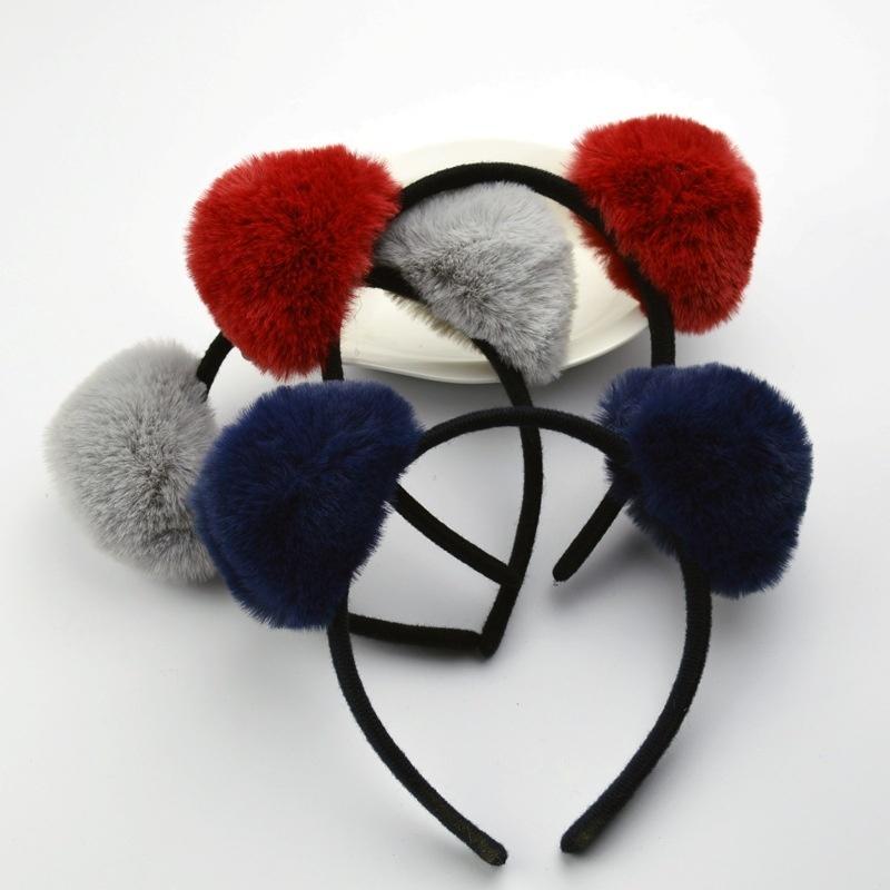 Plush Hair Hoops Cat Ears Headband for Women Girl Big Hair Ball Headband Tiara Party Hairband Hair Accessories Panda Ear