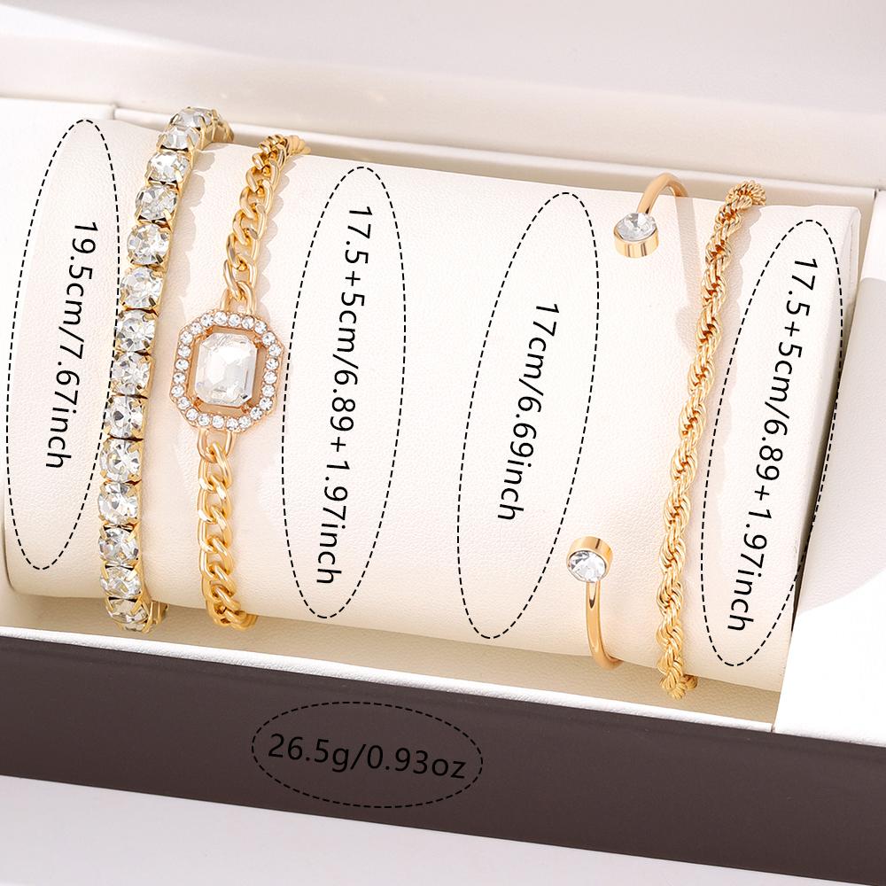 4 Piece Set Women Zircon Fashion Versatile Retro Personality Fried Dough Twists Bracelet Imitation Gem Punk Bracelet Bracelet