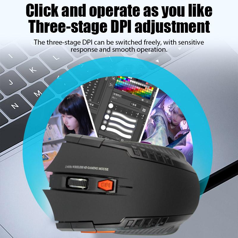 New 2.4G Wireless Mouse 1600DPI Optical Mouse Computer Gaming Mouse 6 Buttons Computer Accessories with USB Receiver