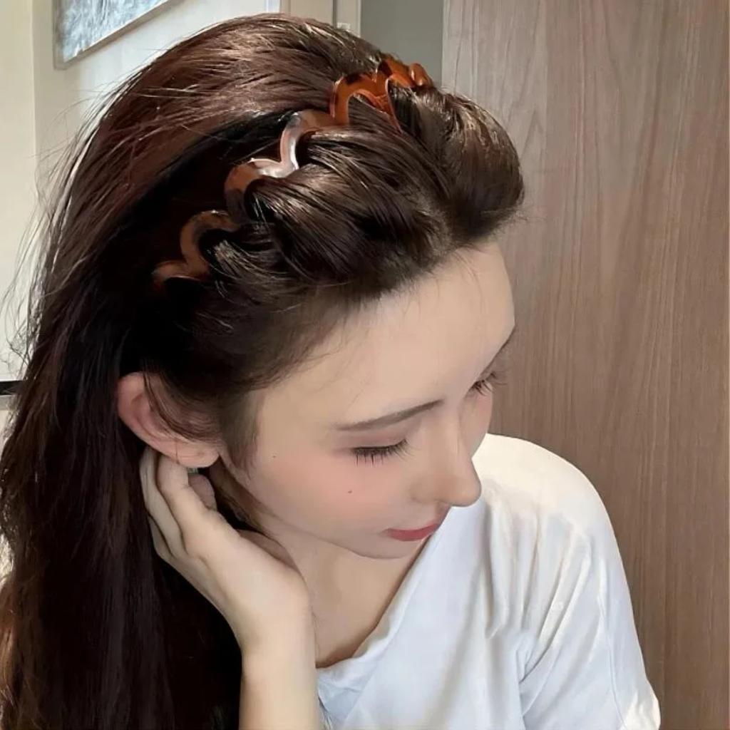 Brown Resin Wave Toothed Headband for Women Girls High Skull Top Korean Zigzag Hair Comb Notched Hairband Hair Accessories