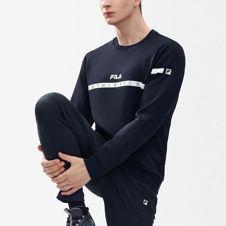 Fila Solid Color Logo Round Neck Knit Pullover Sweatshirt Men Sweatshirt Dark-Blue A11M241217F-NV