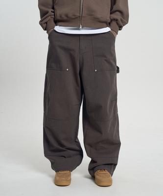 MOO Fatigue Carpenter Cotton Wide Pants - Dark Gray
