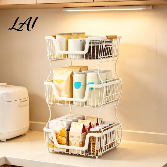 Office Desk Storage Shelf 2/3 Layer Countertop Organizer Rack Heavy Duty Fruit Basket Stand Sturdy Desktop Space Saving Carbon Steel Rack