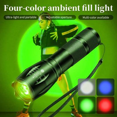 Multifunction Rechargeable Flashlight RGB Four Colors Portable LED Torch Emergency Light For Fishing Camping Hunting Photography