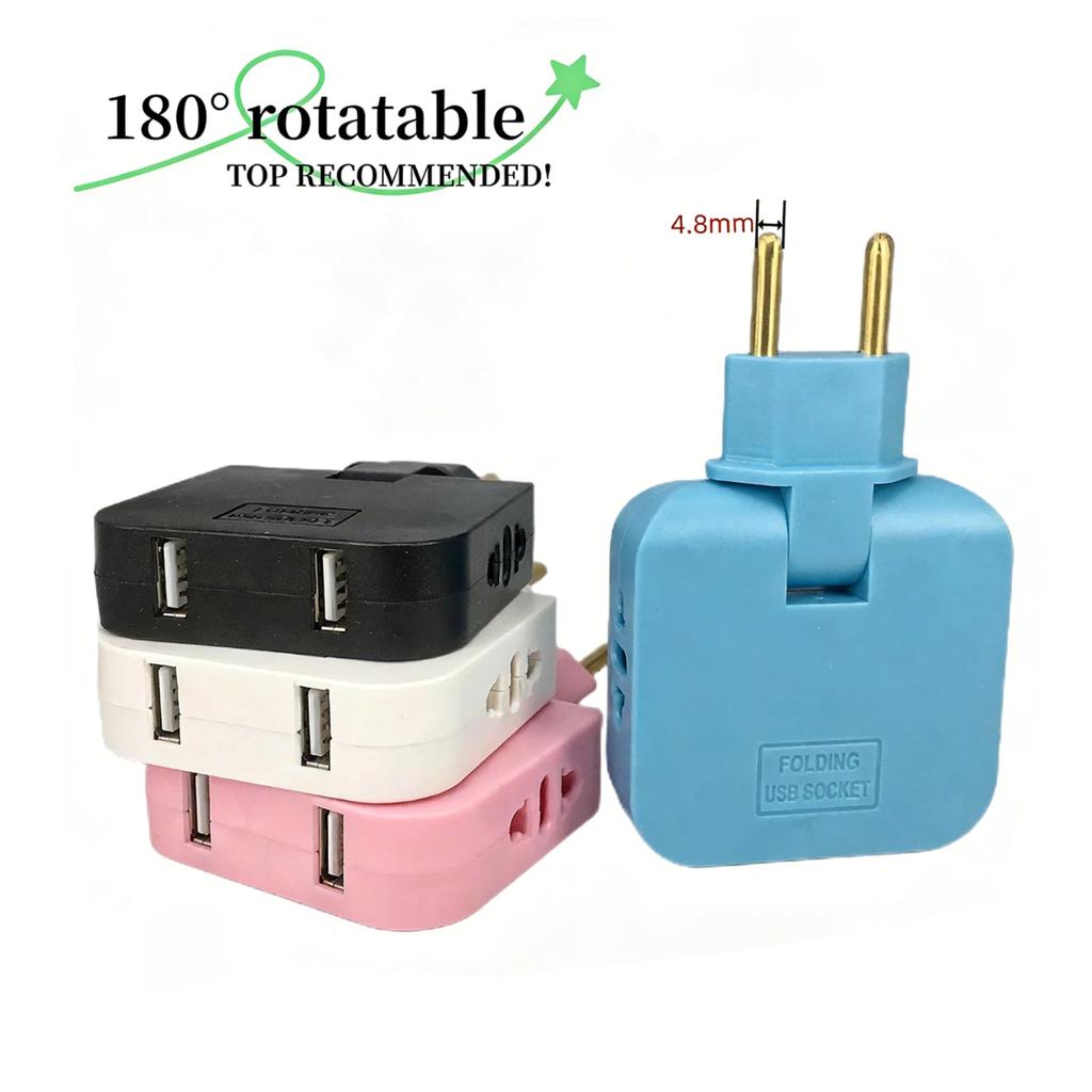 European Standard Rotating Plug Adapter – 180° Rotatable Multi-Outlet Extension Socket Cordless, Lightweight & Portable