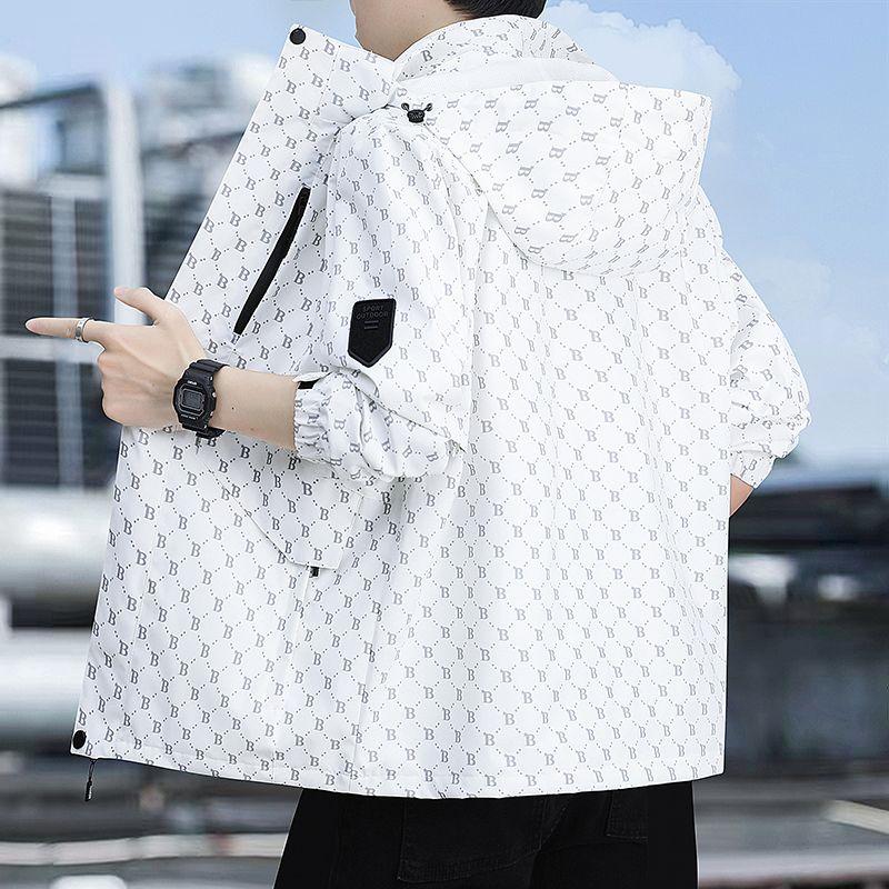 Spring and Autumn New Men's Casual Hooded Jacket Coat Solid Baseball Neck Zipper Windbreaker Coat Cycling Suit Versatile Coat