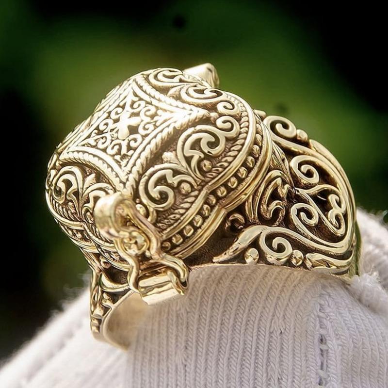 Luxury Men's Hand Jewelry, Ethnic Style Men's Ring Flip Ring Engraving Flower Jewelry Personality Trend