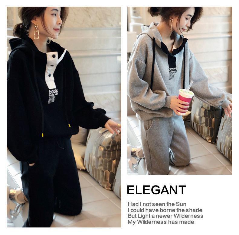 Plus Size Women's Hooded Casual Sport Set - Autumn/Winter Fashion Sweatshirt Two-Piece