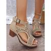 [Calzature Estive] Eleganti Sandali Neri con Zeppa per Donna - Open Toe su Plateau con Dettagli Dorati, Copertura Sintetica, Comfort Estivo, Facile Chiusura a Zip