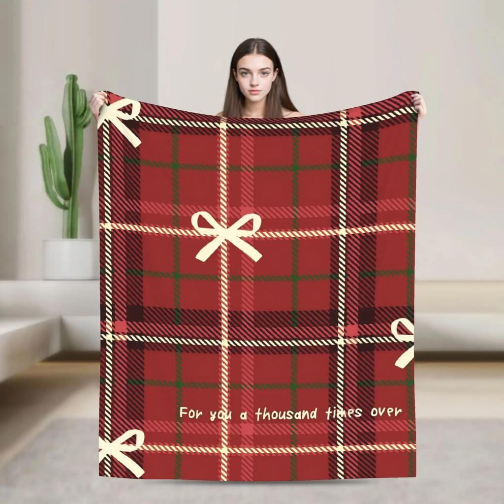Pink Bow Fuzzy Blanket  Warm Soft Plush Throw for Travel Airplane Outdoor Bed  Cute Flannel Blanket for Gifts