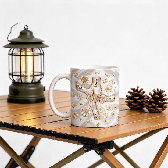 3D Inflated Effect Printed Mug 11/15oz Ceramic Coffee Cup Customized Mother And Child Mug Personalized Names Tea Cup Unique Gift for Mom & Grandm