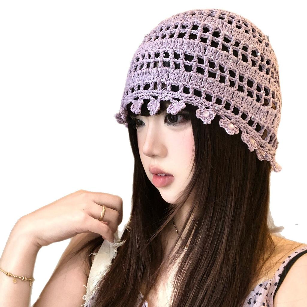 Japanese Retro Hollow Knitted Headgear Spring And Summer Female Ethnic Group Wind West Sichuan Travel Photo Flower Fringed Pullover Hat