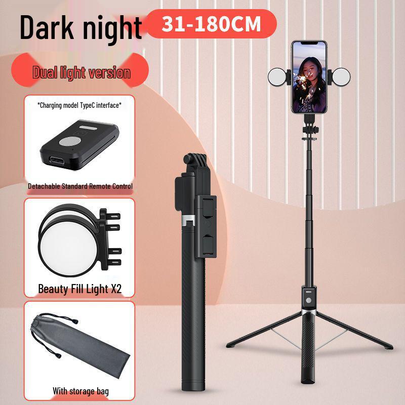 1.8m Bluetooth Selfie Stick with Integrated Tripod and Universal Phone Holder for Remote Control, Charging, and Live Streaming.
