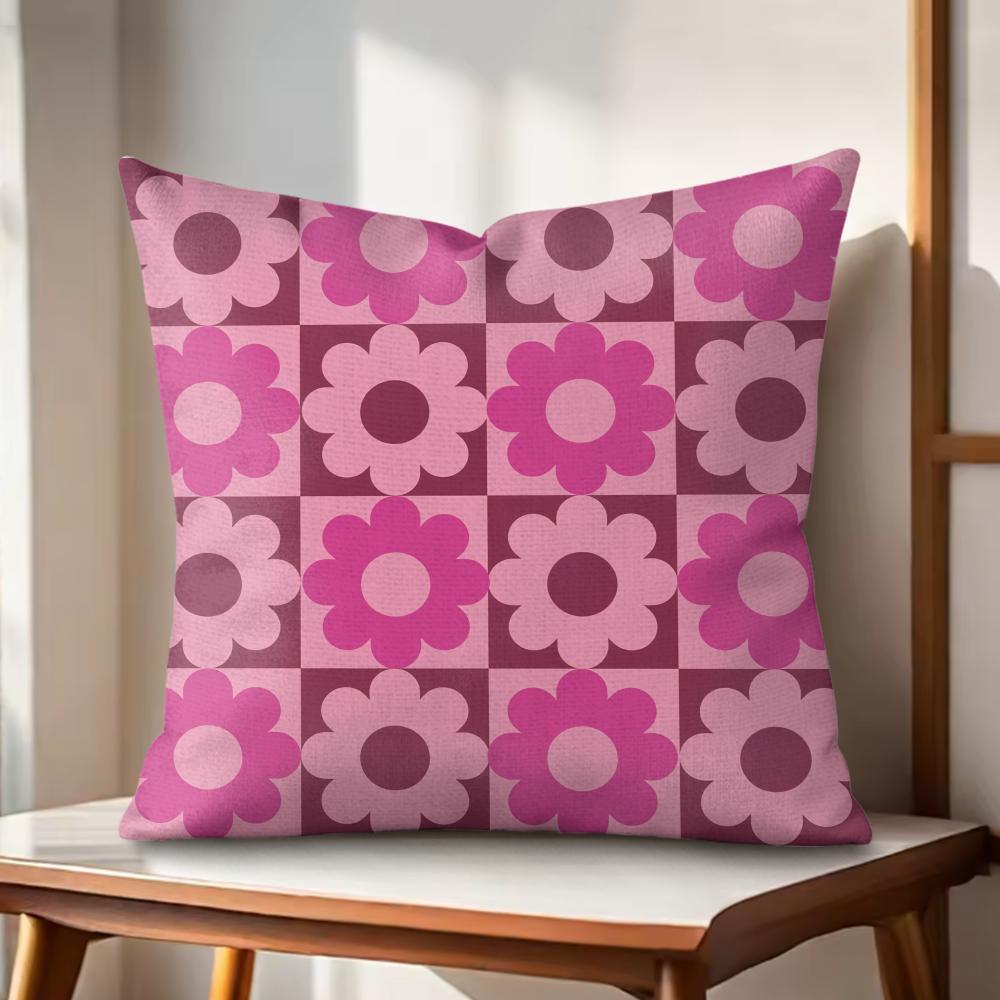 Retro Geometry Floral Cushion Cover Natural Linen Organic Fabric DoubleSided Printing Couch Pillow Covers Home Decor