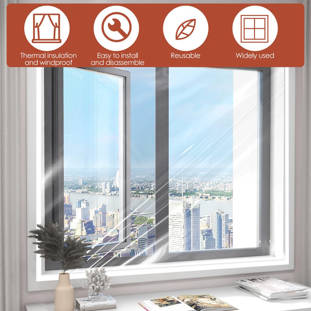 Window Insulation Film Indoor Windproof Winter Warm Window Transparent EVA Winterizing Dustproof Kit DIY Installation