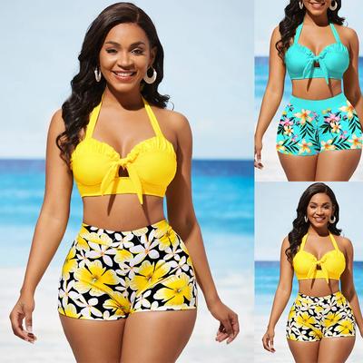 Damen Hong Kong Badeanzug Tankini 2-teiliges Set Normaler Badeanzug Lässiges Strandoutfit für den Urlaub am Meer S-5XL