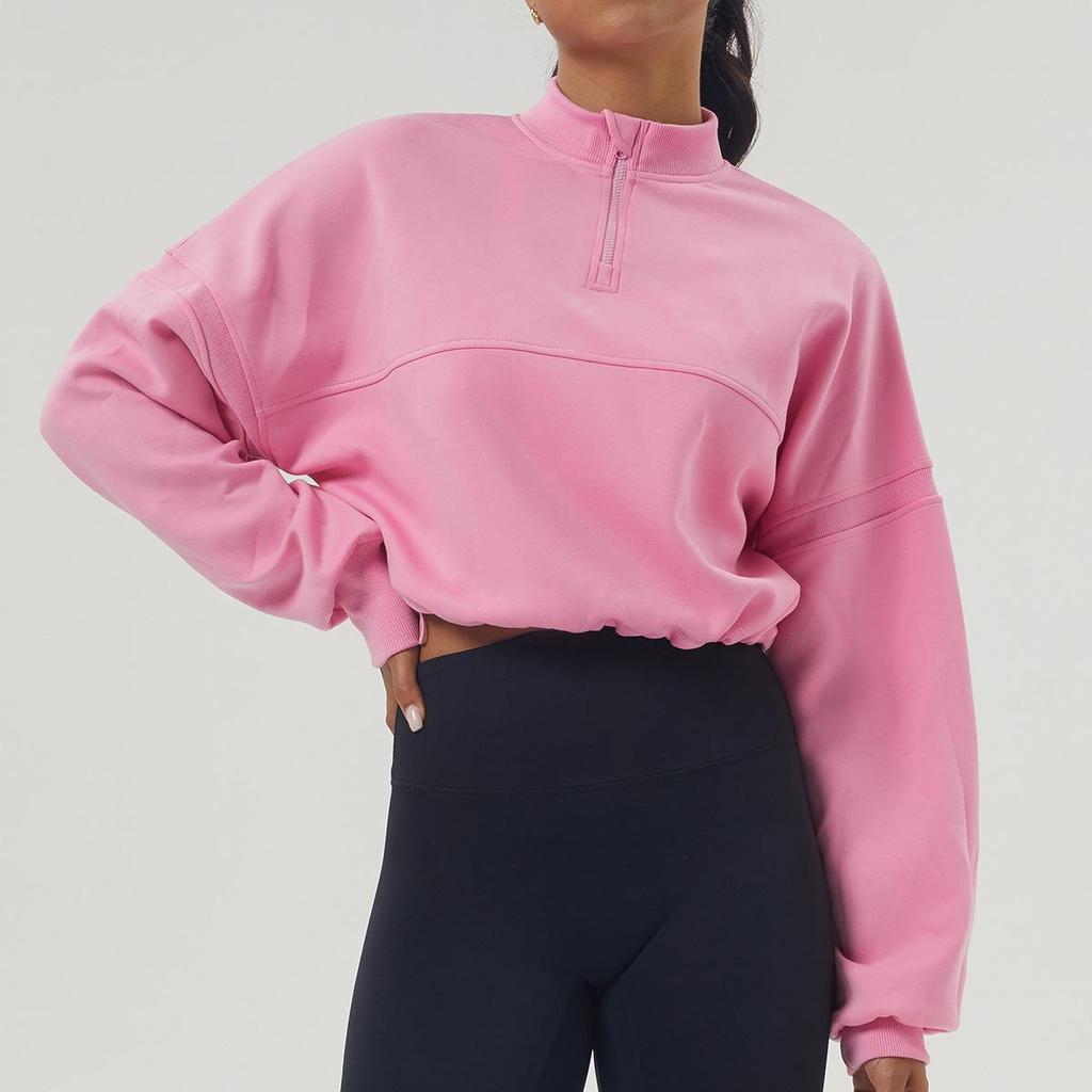 Autumn/Winter Women's Thick Yoga Sweatshirt - Half-Zip Long Sleeve, Relaxed Fit for Sports & Leisure