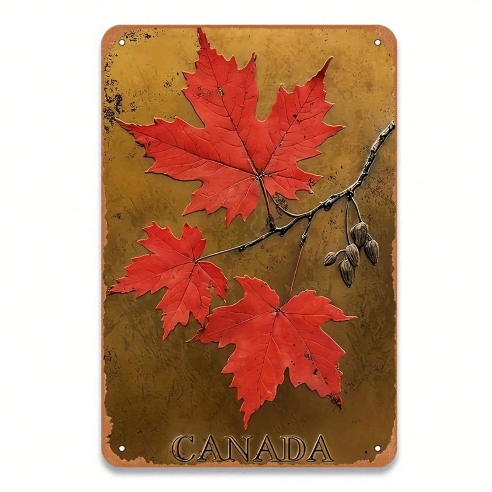 Vintage Canadian Maple Leaf Metal Sign, Retro Wrought Iron Wall Art, 12x8 Inch Flat Plaque for Home Cafe Bar Garage