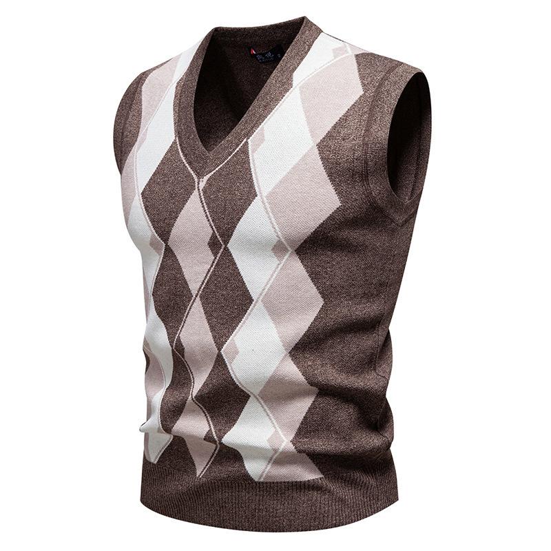 Autumn and Winter Men's New Knitted Sweater Vest Fashion V-neck