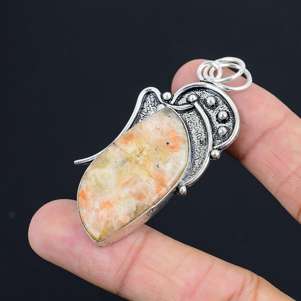 Wedding Gift For Her 925 Sterling Silver Natural Sunstone Gemstone Pendant