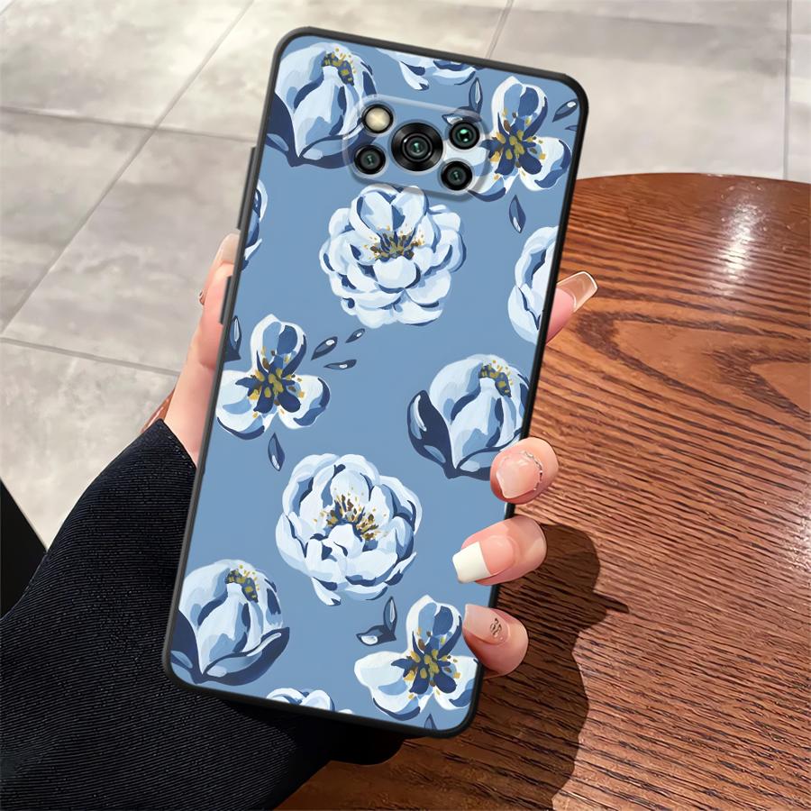 

Case for Xiaomi Poco F8 M5 C71 C75 M3 M4 M7 C50 F1 F3 C61 X3 X4 X5 X7 Pro Funda Phone Cover Cartoon Blue Flower Poco M5s