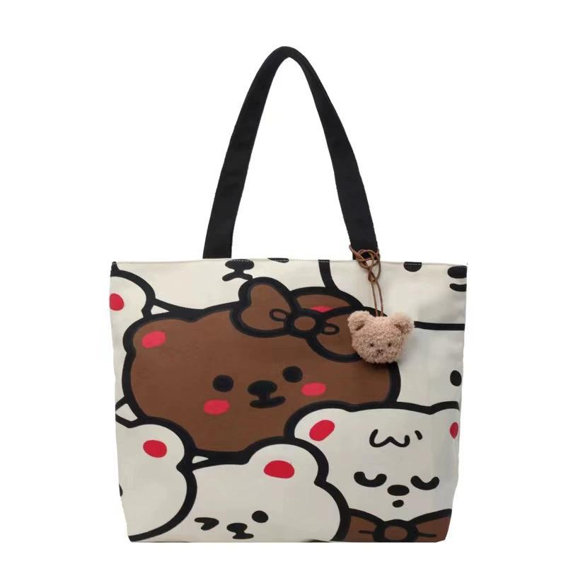 Commuting Japanese Cartoon Handbag Shoulder Bag, Large Capacity Student Tote Bag,Versatile Class Canvas Handbag for Everyday Use
