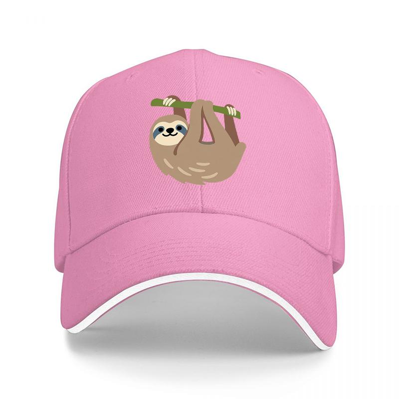 Sloth Hanging On Branch Baseball Cap Black With White Trim Cute Animal Design Unisex Adjustable Hat For Unisex And Women